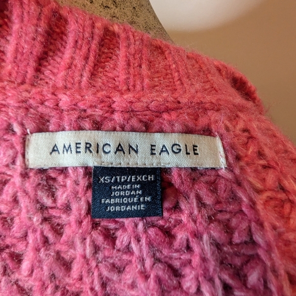 AE oversized barbie pink Cozy Waffle V-Neck Sweater oversized XS - Picture 11 of 16